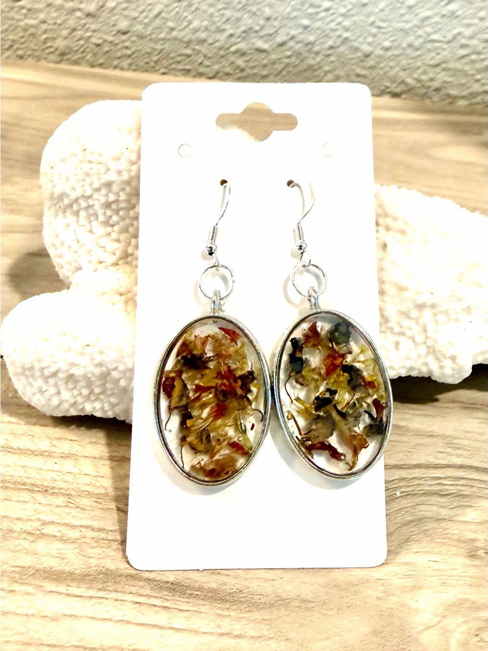 98. Handmade Texas wildflower Resin Oval Drop Earrings - Women Jewelry
